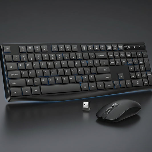 Wireless Keyboard and Mouse Combo, 104 Full-Size Adjustable Keyboard with Battery Indicator, Compact Computer Keyboard, Silent Mouse, 3 DPI, Easy to Use, for Windows, Chrome, Laptop, Computer