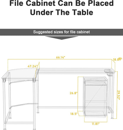 Modern L Shaped Gaming Desk 66''